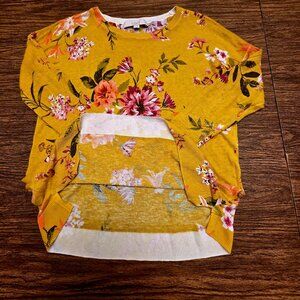 ANN TAYLOR LOFT Floral Print Ramie Long Sleeves Knit Top Multi-Colors - Size SML